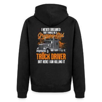 LKW Fahrer - Unisex Premium Bio Zip Hoodie - Schwarz - Hinten - Nico (187cm)
