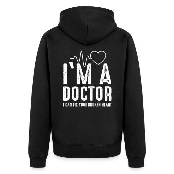 Doktor - Unisex Premium Bio Zip Hoodie - Schwarz - Hinten - Nico (187cm)