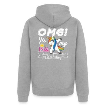 18th birthday - Unisex Premium Organic Zip Hoodie - heather grey - Back - Nico (187cm)