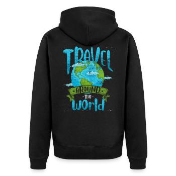 Reisen Globus - Unisex Premium Bio Zip Hoodie - Schwarz - Hinten - Nico (187cm)