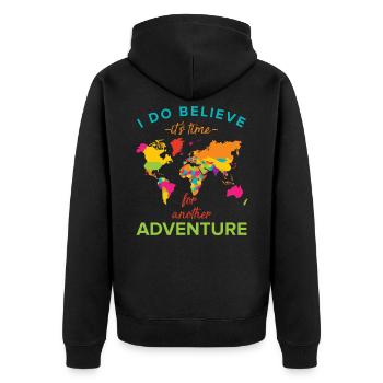 Reisen Abenteuer - Unisex Premium Bio Zip Hoodie - Schwarz - Hinten - Nico (187cm)