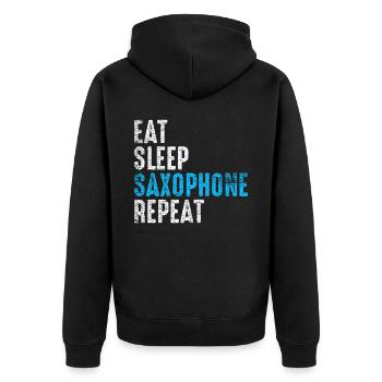Saxophon - Unisex Premium Bio Zip Hoodie - Schwarz - Hinten - Nico (187cm)