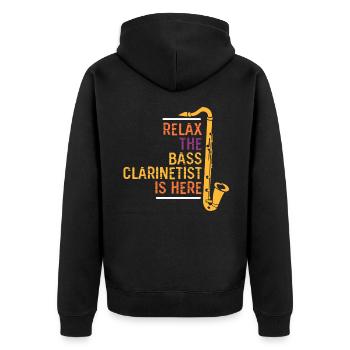 Bassklarinette Spieler - Unisex Premium Bio Zip Hoodie - Schwarz - Hinten - Nico (187cm)