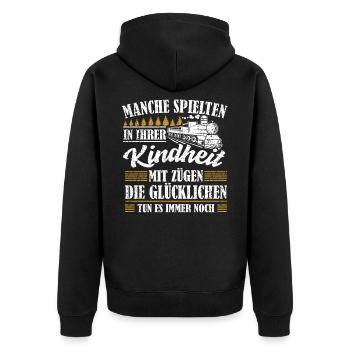 Zug Züge Modeleisenbahn Eisenbahn Geschenk - Unisex Premium Bio Zip Hoodie - Schwarz - Hinten - Nico (187cm)