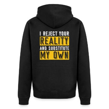 Philosophie Realität - Unisex Premium Bio Zip Hoodie - Schwarz - Hinten - Nico (187cm)