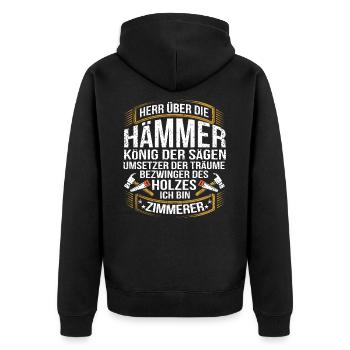 Zimmermann - Unisex Premium Bio Zip Hoodie - Schwarz - Hinten - Nico (187cm)