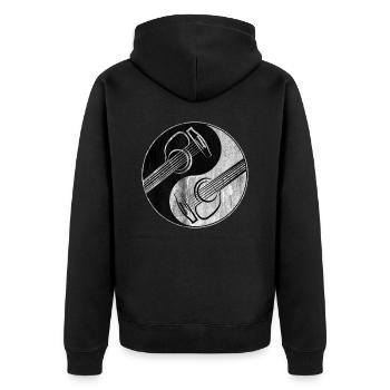 Gitarre Frieden - Unisex Premium Bio Zip Hoodie - Schwarz - Hinten - Nico (187cm)