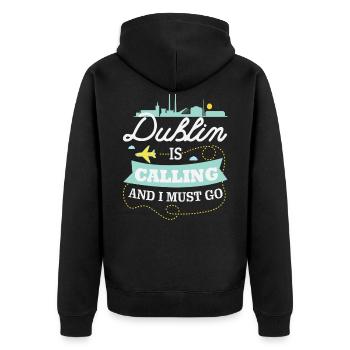Dublin - Unisex Premium Organic Zip Hoodie - black - Back - Nico (187cm)