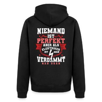 Elektriker - Unisex Premium Bio Zip Hoodie - Schwarz - Hinten - Nico (187cm)