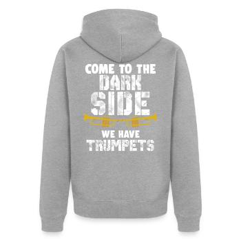 Trompete - Unisex Premium Bio Zip Hoodie - Grau meliert - Hinten - Nico (187cm)