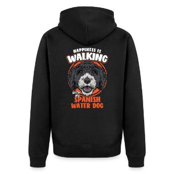 Spanish Water Dog Happiness Is Walking - Unisex Premium Bio Zip Hoodie - Schwarz - Hinten - Nico (187cm)