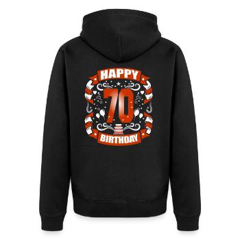 70th Birthday - Unisex Premium Organic Zip Hoodie - black - Back - Nico (187cm)