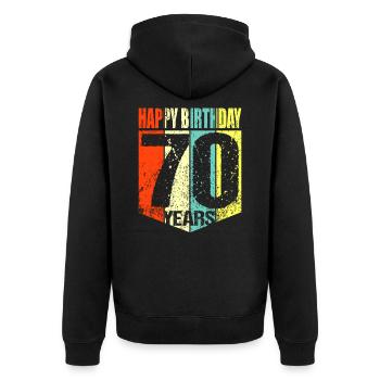 70th Birthday - Unisex Premium Organic Zip Hoodie - black - Back - Nico (187cm)