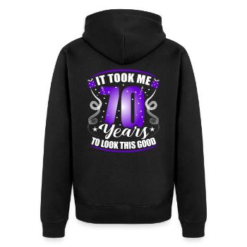 70th Birthday - Unisex Premium Organic Zip Hoodie - black - Back - Nico (187cm)