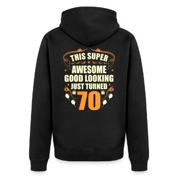 70th Birthday - Unisex Premium Organic Zip Hoodie - black - Back - Nico (187cm)