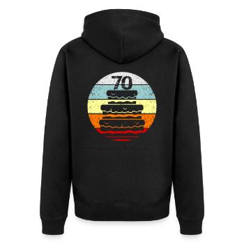 70th Birthday - Unisex Premium Organic Zip Hoodie - black - Back - Nico (187cm)