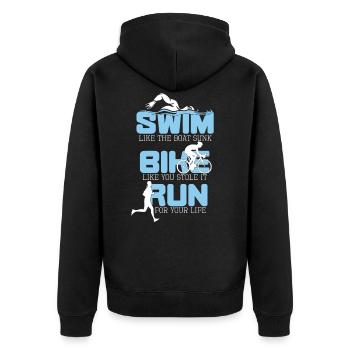 Triathlon - Unisex Premium Bio Zip Hoodie - Schwarz - Hinten - Nico (187cm)