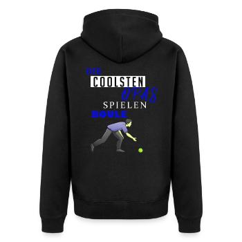 Boule Geschenk • Die Coolsten Opas spielen Boule - Unisex Premium Bio Zip Hoodie - Schwarz - Hinten - Nico (187cm)