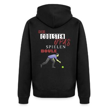 Boule Geschenk • Die Coolsten Opas spielen Boule - Unisex Premium Bio Zip Hoodie - Schwarz - Hinten - Nico (187cm)