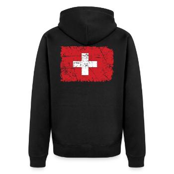 Schweiz - Unisex Premium Bio Zip Hoodie - Schwarz - Hinten - Nico (187cm)
