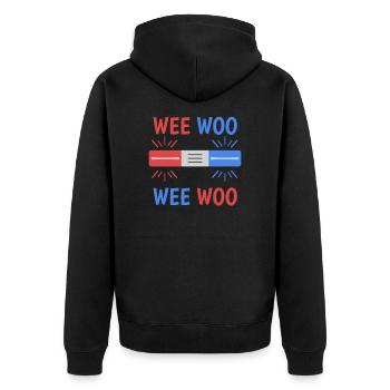 Wee Woo Blaulicht Sirene Feuerwehr Krankenwagen - Unisex Premium Bio Zip Hoodie - Schwarz - Hinten - Nico (187cm)