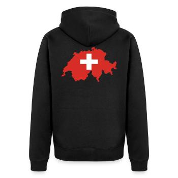 Schweiz - Unisex Premium Bio Zip Hoodie - Schwarz - Hinten - Nico (187cm)