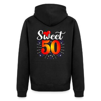 50ème anniversaire - Veste à capuche bio Premium Unisexe - noir - Dos - Nico (187cm)
