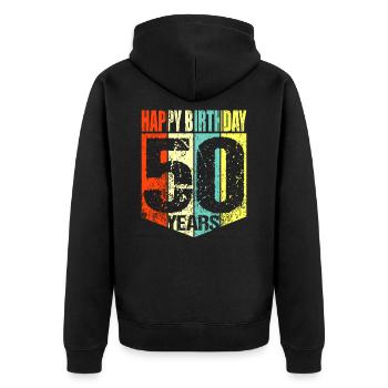 50ème anniversaire - Veste à capuche bio Premium Unisexe - noir - Dos - Nico (187cm)