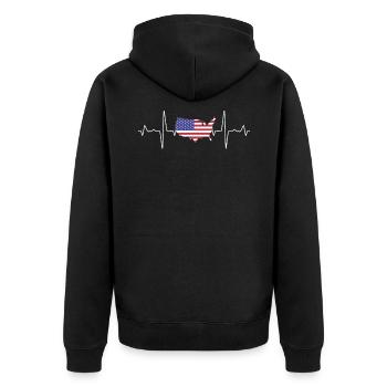 USA Amerika - Unisex Premium Bio Zip Hoodie - Schwarz - Hinten - Nico (187cm)