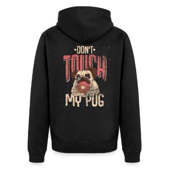 Mops Schatz - Unisex Premium Bio Zip Hoodie - Schwarz - Hinten - Nico (187cm)
