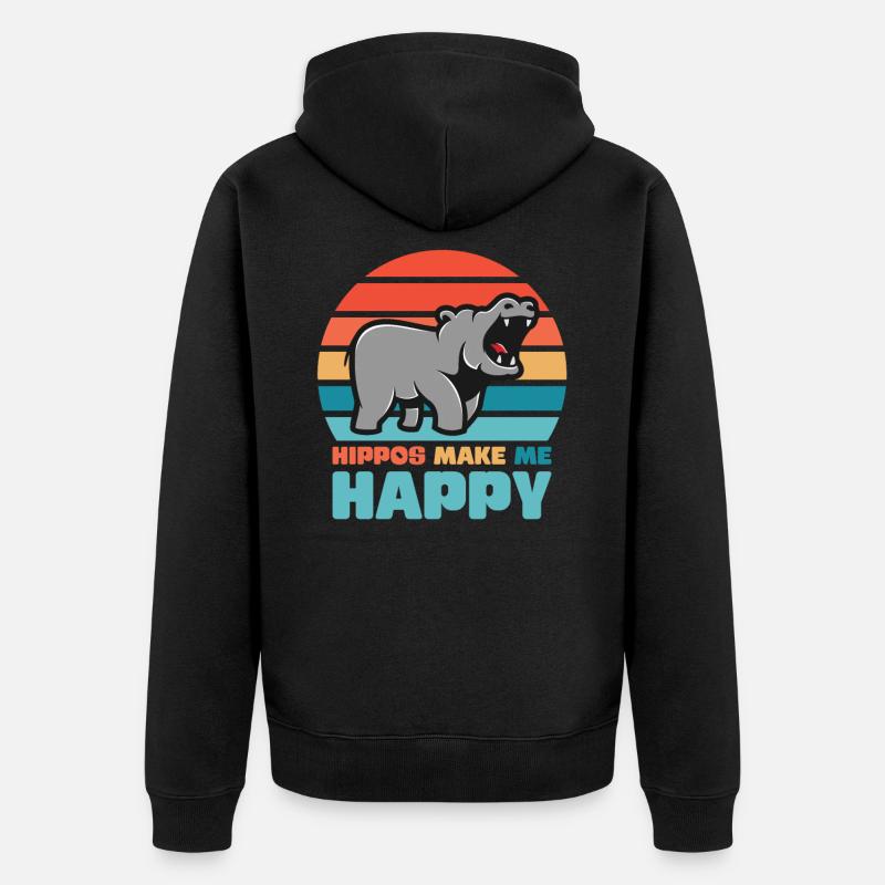 Nilpferd Glück - Unisex Premium Bio Zip Hoodie - Schwarz