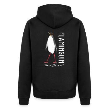 Pinguin Flamingo - Unisex Premium Bio Zip Hoodie - Schwarz - Hinten - Nico (187cm)
