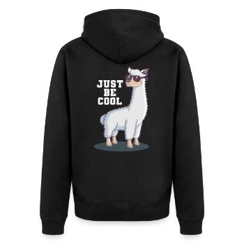 Lama - Unisex Premium Organic Zip Hoodie - black - Back - Nico (187cm)