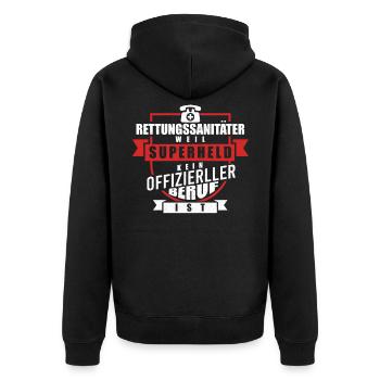 Sanitäter - Unisex Premium Bio Zip Hoodie - Schwarz - Hinten - Nico (187cm)