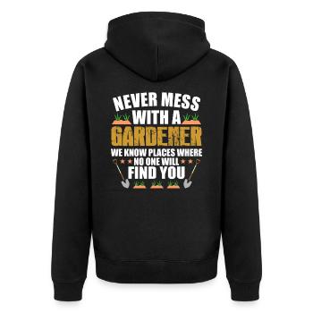 Gärtner - Unisex Premium Bio Zip Hoodie - Schwarz - Hinten - Nico (187cm)