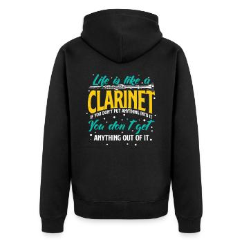 Klarinette - Unisex Premium Bio Zip Hoodie - Schwarz - Hinten - Nico (187cm)