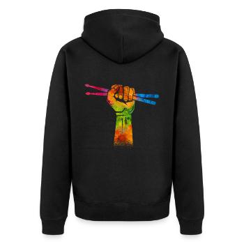Schlagzeug - Unisex Premium Bio Zip Hoodie - Schwarz - Hinten - Nico (187cm)