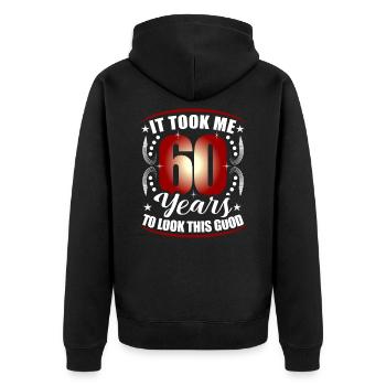 60ème anniversaire - Veste à capuche bio Premium Unisexe - noir - Dos - Nico (187cm)