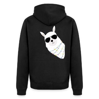 Lama - Unisex Premium Bio Zip Hoodie - Schwarz - Hinten - Nico (187cm)