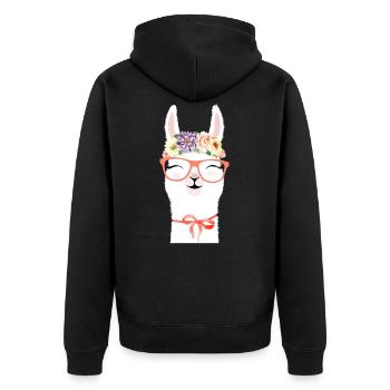 Lama - Unisex Premium Bio Zip Hoodie - Schwarz - Hinten - Nico (187cm)