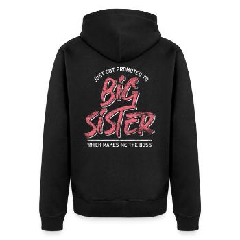 Große Schwester Geschwisterchen - Unisex Premium Bio Zip Hoodie - Schwarz - Hinten - Nico (187cm)