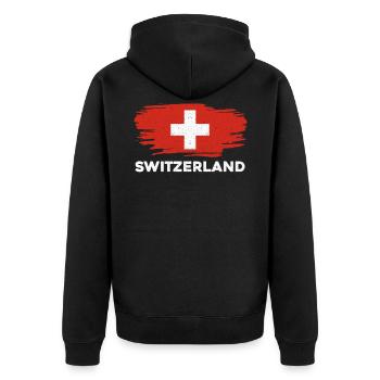 Schweiz - Unisex Premium Bio Zip Hoodie - Schwarz - Hinten - Nico (187cm)