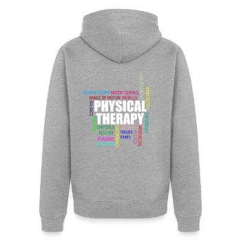 Physiotherapie Medizin - Unisex Premium Bio Zip Hoodie - Grau meliert - Hinten - Nico (187cm)