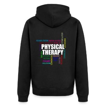Physiotherapie Medizin - Unisex Premium Bio Zip Hoodie - Schwarz - Hinten - Nico (187cm)