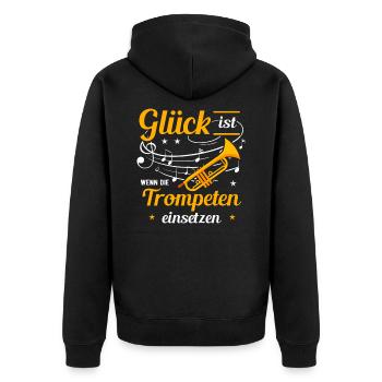 Trompete - Unisex Premium Bio Zip Hoodie - Schwarz - Hinten - Nico (187cm)