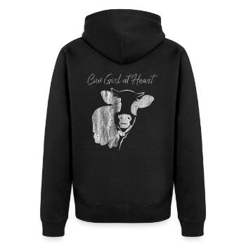 cow - Unisex Premium Organic Zip Hoodie - black - Back - Nico (187cm)