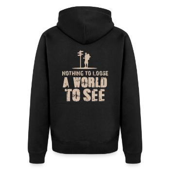 voyage, voyage, randonnée, cadeau, idée cadeau - Veste à capuche bio Premium Unisexe - noir - Dos - Nico (187cm)