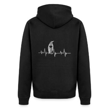 Pinguin Puls Herz - Unisex Premium Bio Zip Hoodie - Schwarz - Hinten - Nico (187cm)