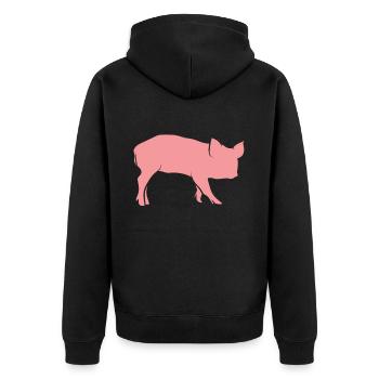 Schwein Ferkel - Unisex Premium Bio Zip Hoodie - Schwarz - Hinten - Nico (187cm)