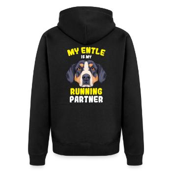 Entlebucher Sennenhund - Unisex Premium Bio Zip Hoodie - Schwarz - Hinten - Nico (187cm)